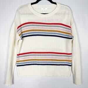 1901 Girls XLarge XL 14-16 Cream Striped Chest Statement Pullover Sweater Multi